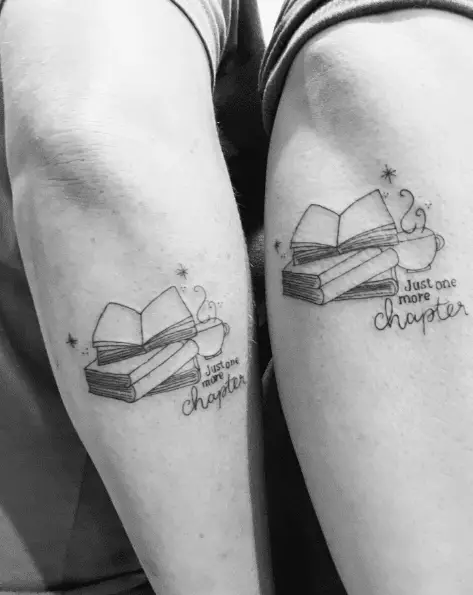 Book Stack with Coffee Mug and Quote Tattoo