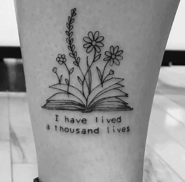 Floral Book with Quote Tattoo