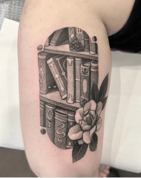 Three Sections Book Shelf with Flower Tattoo