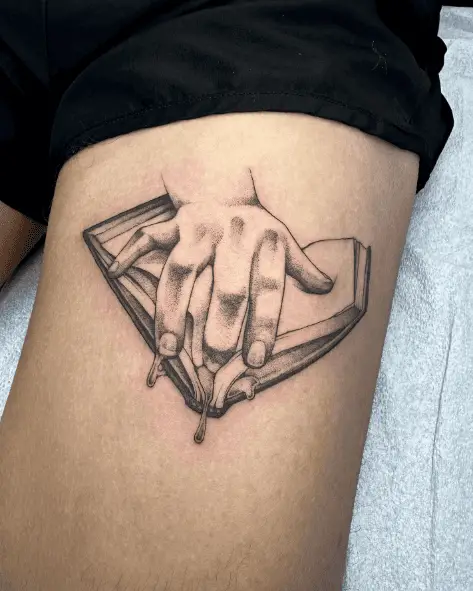 Hand on the Book Sketch Style Tattoo