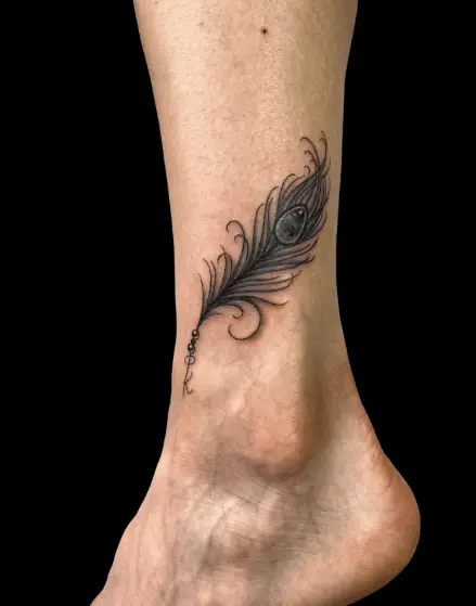 Peacock Feather Ankle Tattoo