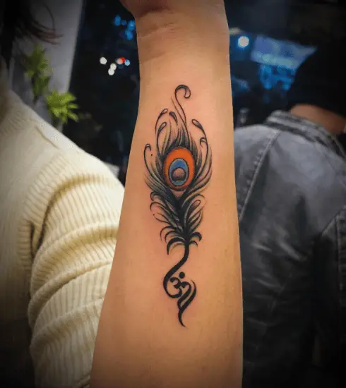 Om with Peacock Feather Tattoo