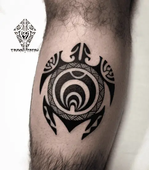 Tribal Art Sea Turtle Calf Tattoo