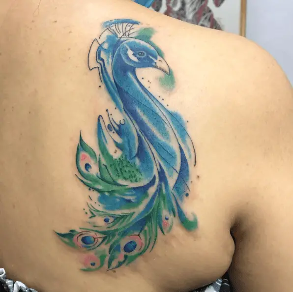 Peacock Head Watercolor Tattoo Piece