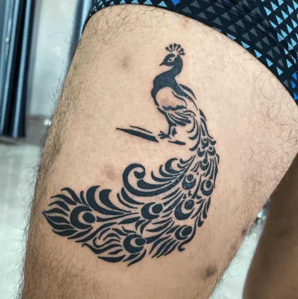 Black Ink Tribal Peacock Tattoo