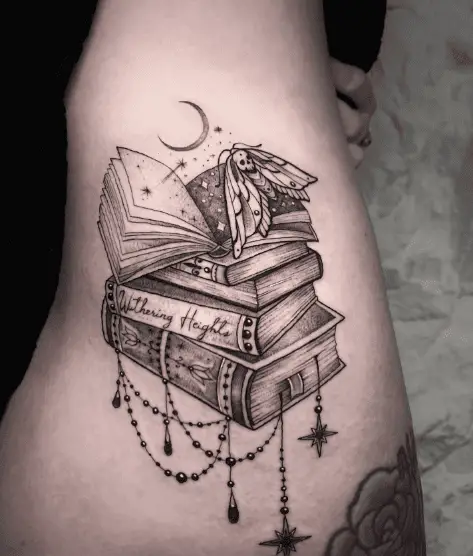 Wuthering Heights and Some Other Magic Books Stack Tattoo