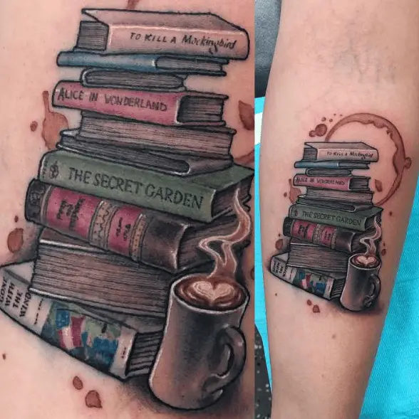 Collections of Famous Novels with Coffee Cup Tattoo