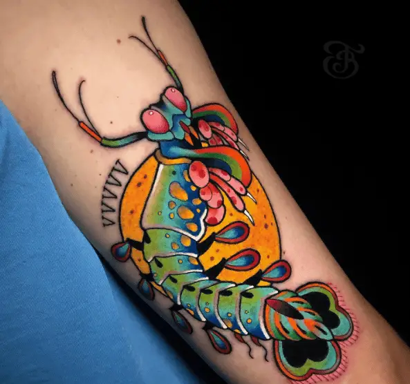 Multicolored Peacock Mantis Shrimp Tattoo