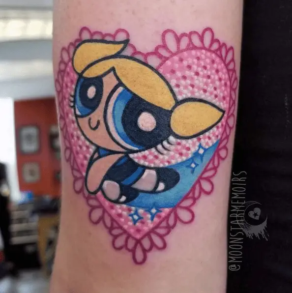 Powerpuff Girls Bubbles and Pink Heart Tattoo