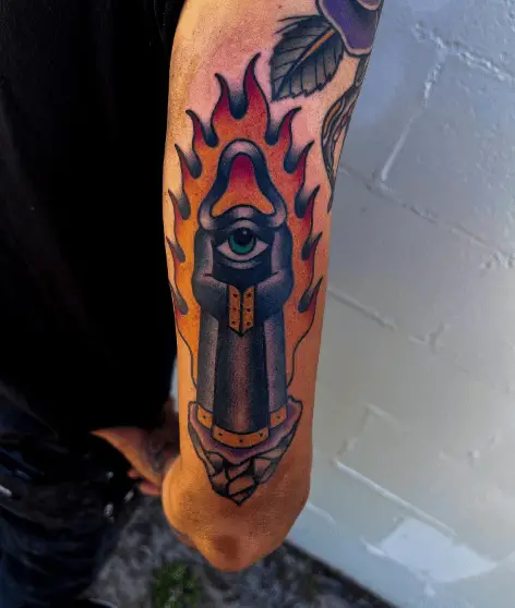 Flames with Eyes Traditional Tattoo