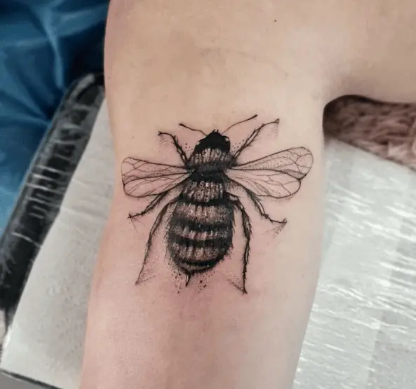 Black and Grey Bumble Bee Tattoo