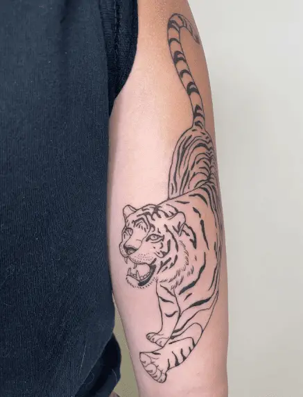 Black Ink Tiger Tricep Tattoo