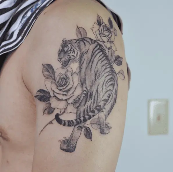 Tiger and Roses Tattoo Piece