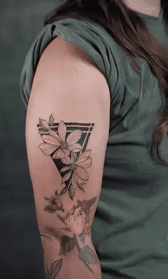 Triangle Shaped Floral Tricep Tattoo