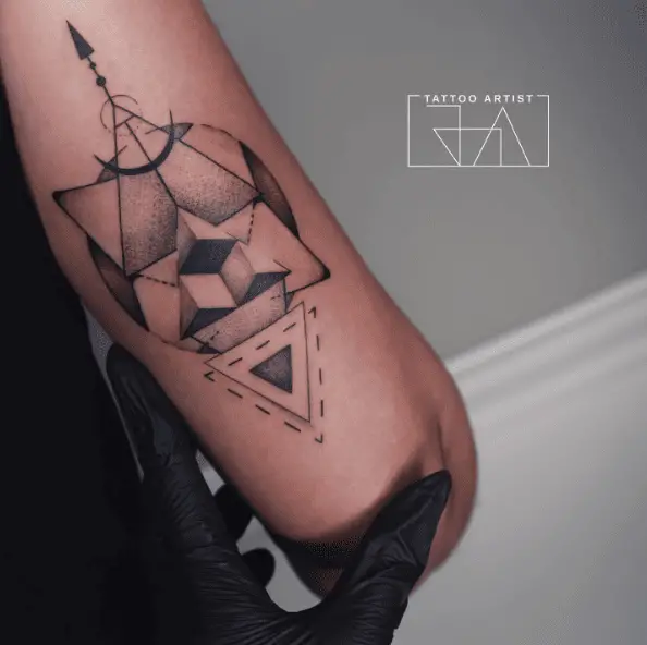 Black and Grey Geometrical Shapes 3D Style Tattoo