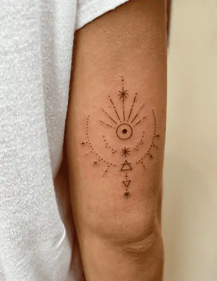 Dots and Sparks with Shapes Tricep Tattoo