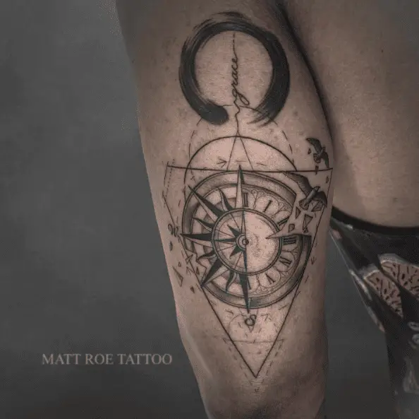 Triangle Shaped Clock and Compass Tricep Tattoo