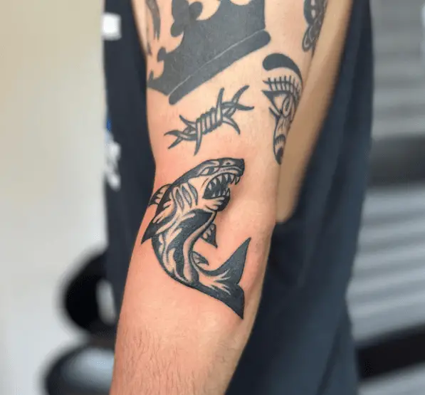 Black and White Shark Tricep Tattoo