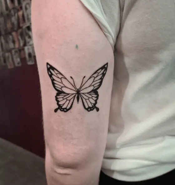 Black and White Butterfly Tricep Tattoo