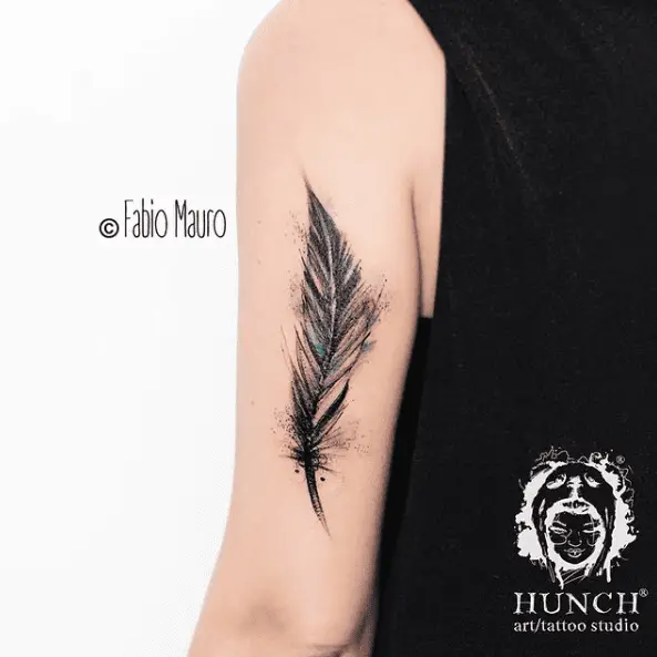 Greyscale Feather Tricep Tattoo