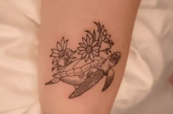 Sea Turtle with Flannel Flower Tattoo