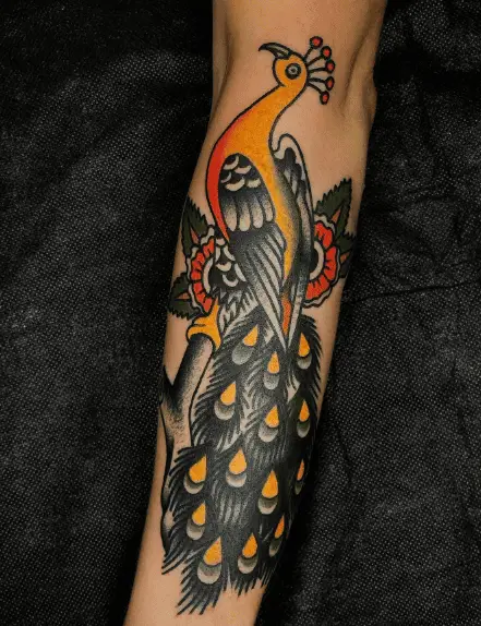 Vintage Peacock Forearm Tattoo