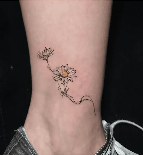 Colored Microrealism Daisiy Ankle Tattoo