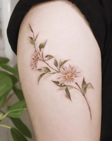Colored Daisy Upper Arm Tattoo