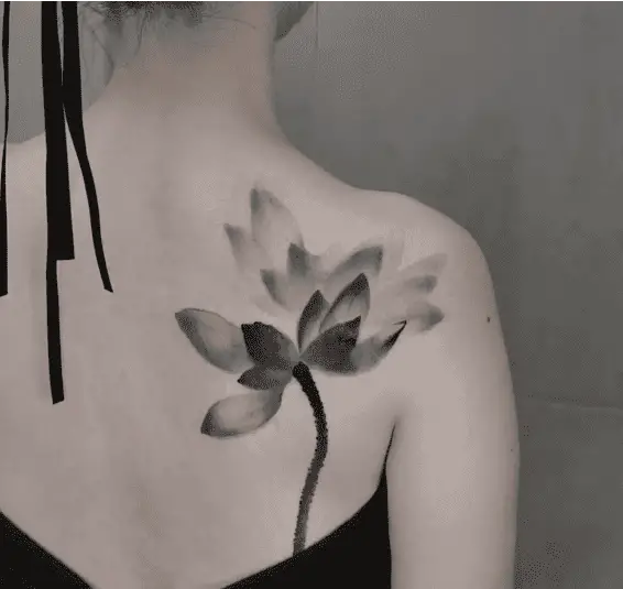 Black Lotus With Shadow Back Tattoo