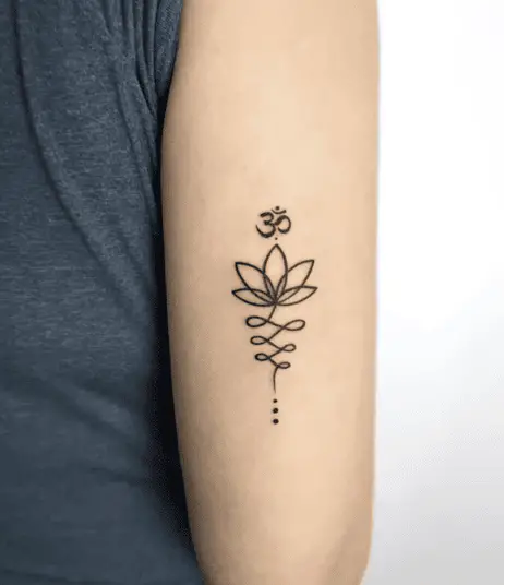 One Line Lotus Upper Arm Tattoo