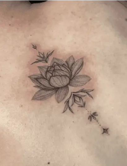 Black and Grey Lotus With Ornaments Back Tattoo