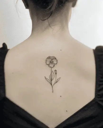 Fine Line Violet Flower Back Tattoo