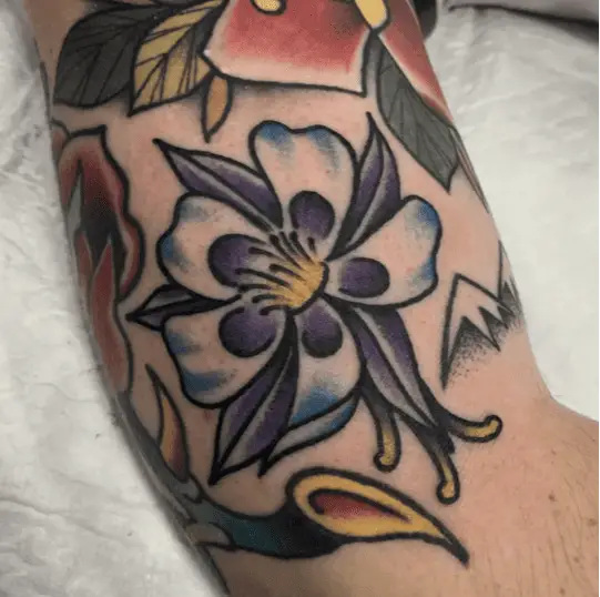Violet Columbine Flower With the Shade of Blue Leg Tattoo