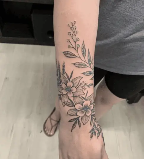 Black and Grey Columbine Wrapped Around the Arm Tattoo