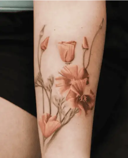 Colored Realistic California Poppies Arm Tattoo