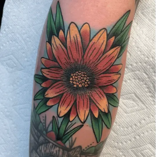 Colored Big Blanket Flower Leg Tattoo