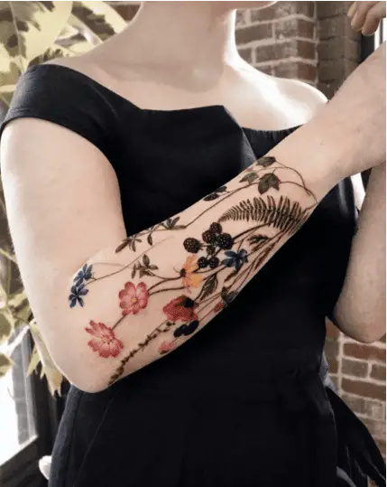 Colored Mixed Wildflower Arm Tattoo