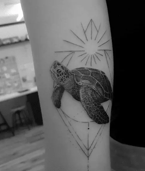 Sea Turtle and Sunrise Tattoo