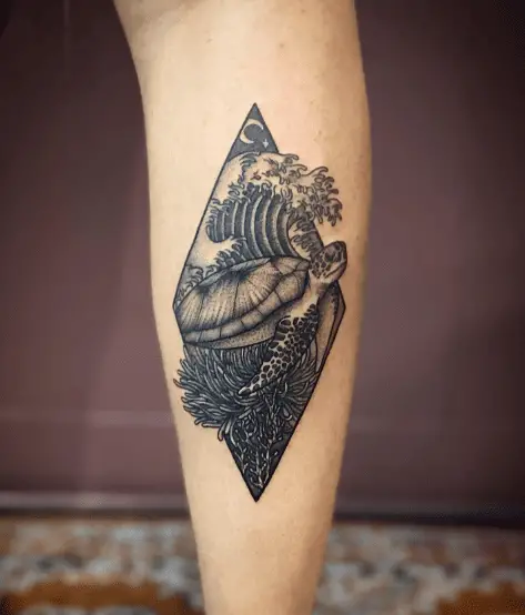 Diamond Shaped Underwater Sea Turtle Tattoo