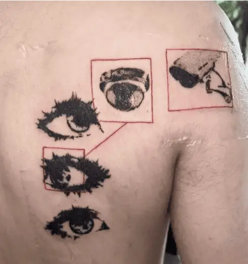Black Work CCTV Detecting the Eye Movements Back Tattoo