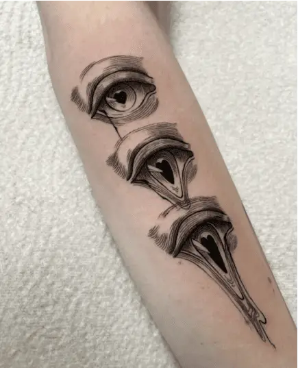 Detailed Line Art Melting Eyes Arm Tattoo