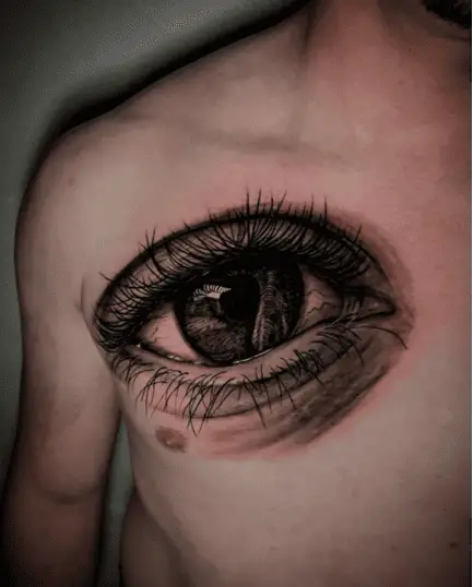 Realistic Huge Teary Eye Chest Tattoo