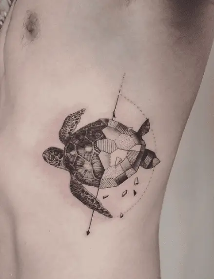 Geometric Sea Turtle Rib Tattoo