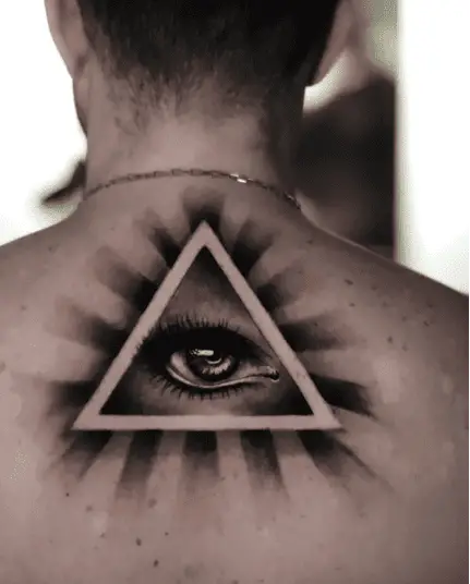 Realism Triangle Eye With Rays Back Tattoo