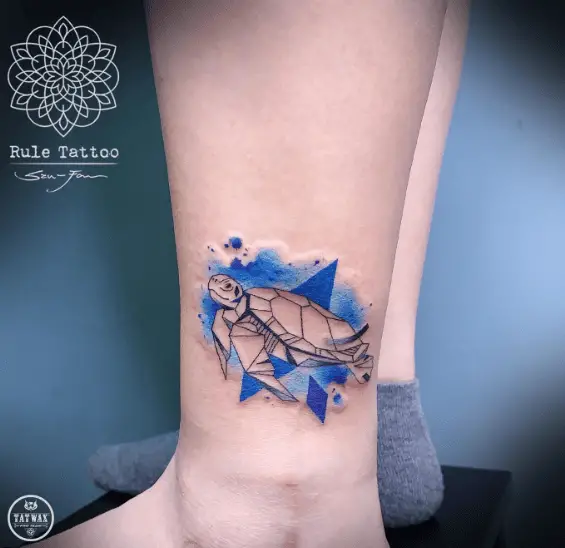 Sea Turtle Geometric Watercolor Tattoo