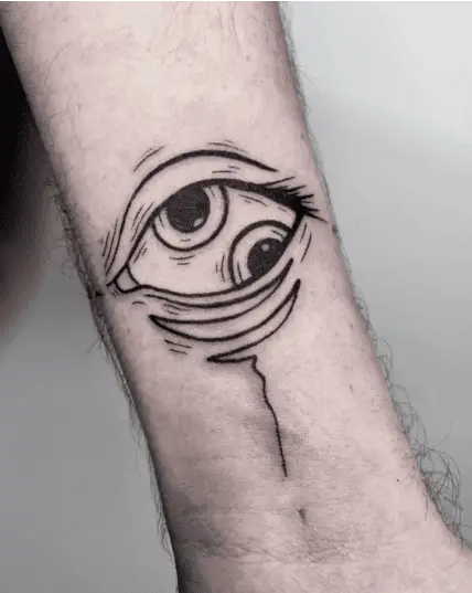Black Ink Double Pupils in One Eye Arm Tattoo
