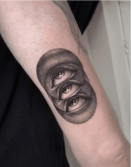 Black and Grey Realistic Triple Eyes Looking Up Arm Tattoo
