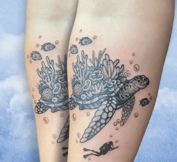 Coral Reef Turtle Calf Tattoo