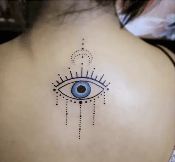 Ornamental Blue Evil Eye Back Tattoo