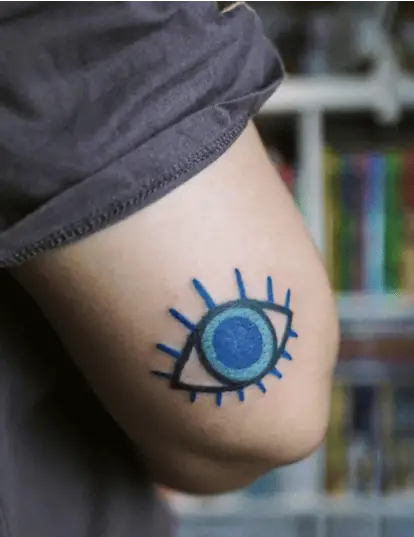 Blue Big Eye Evil Arm Tattoo
